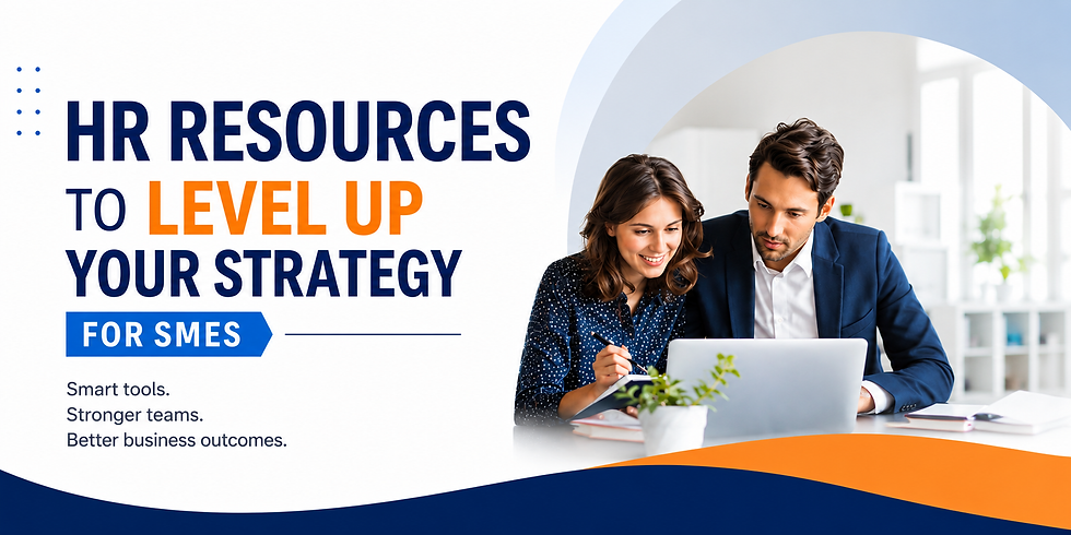 HR Resources to Level Up Your Strategy for SMEs; smiling coworkers review a laptop in a bright office.