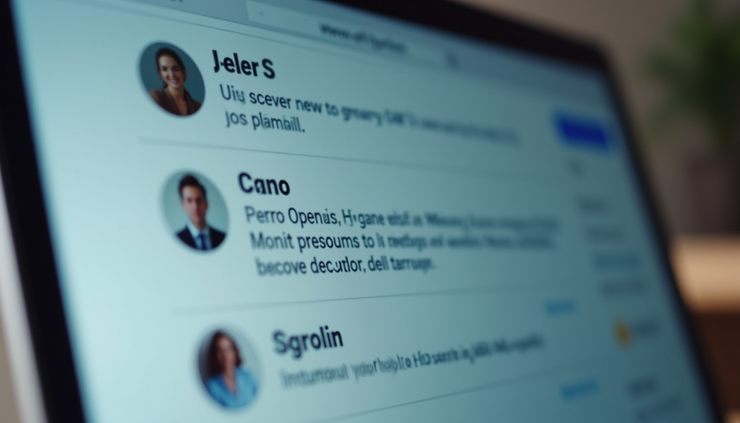 Eye-level view of a laptop screen displaying a professional email inbox focused on HR-related messages