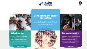 TALINT Partners infographic with panels reading Connecting the talent ecosystem, What we do, and Our community.