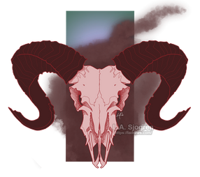 Ram skull with a mane of smoke.