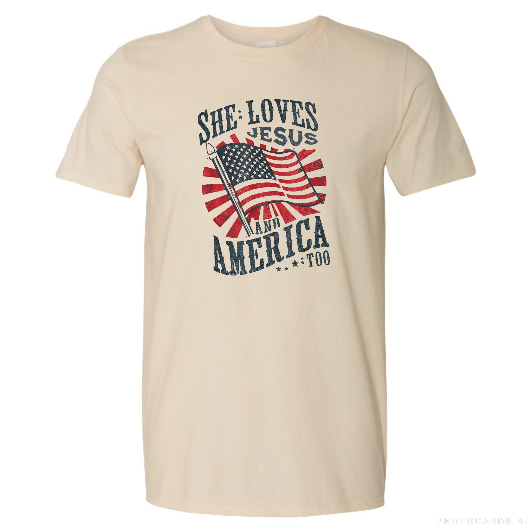 She Loves Jesus & America Too Tee on Natural