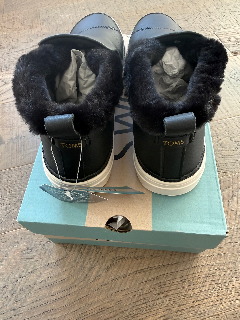 Thumbnail: TOMS Paxton Black Leather/Faux Fur Shoes