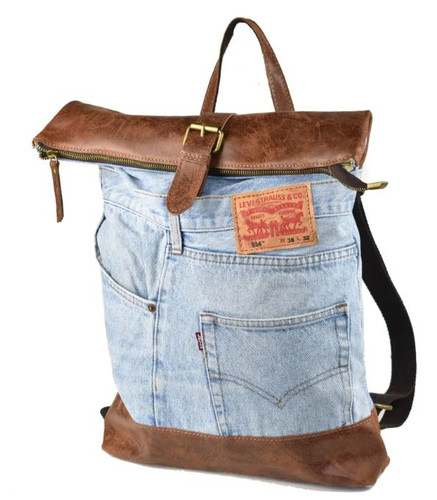 Jean Denim \u0026 Vintage Leather Backpack 