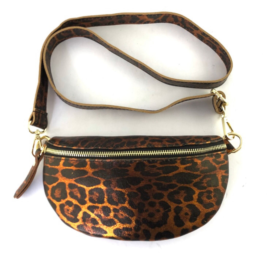 Almond Leather Fanny Pack Leopard Print