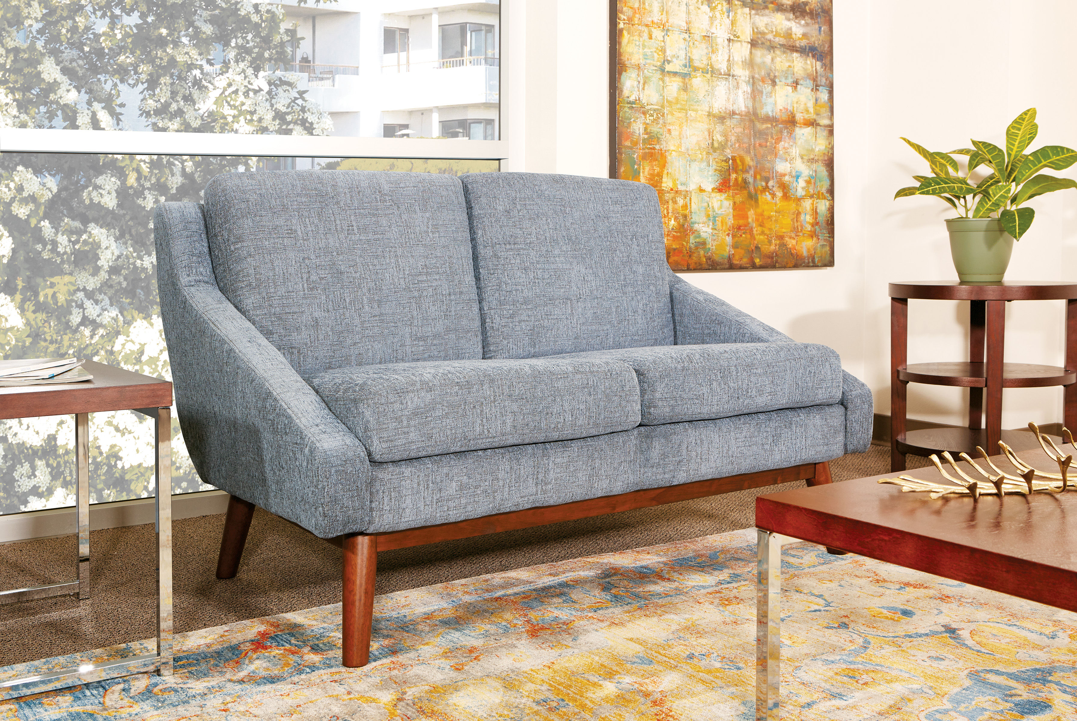 Davenport Loveseat with Solid Wood Legs | Navy
