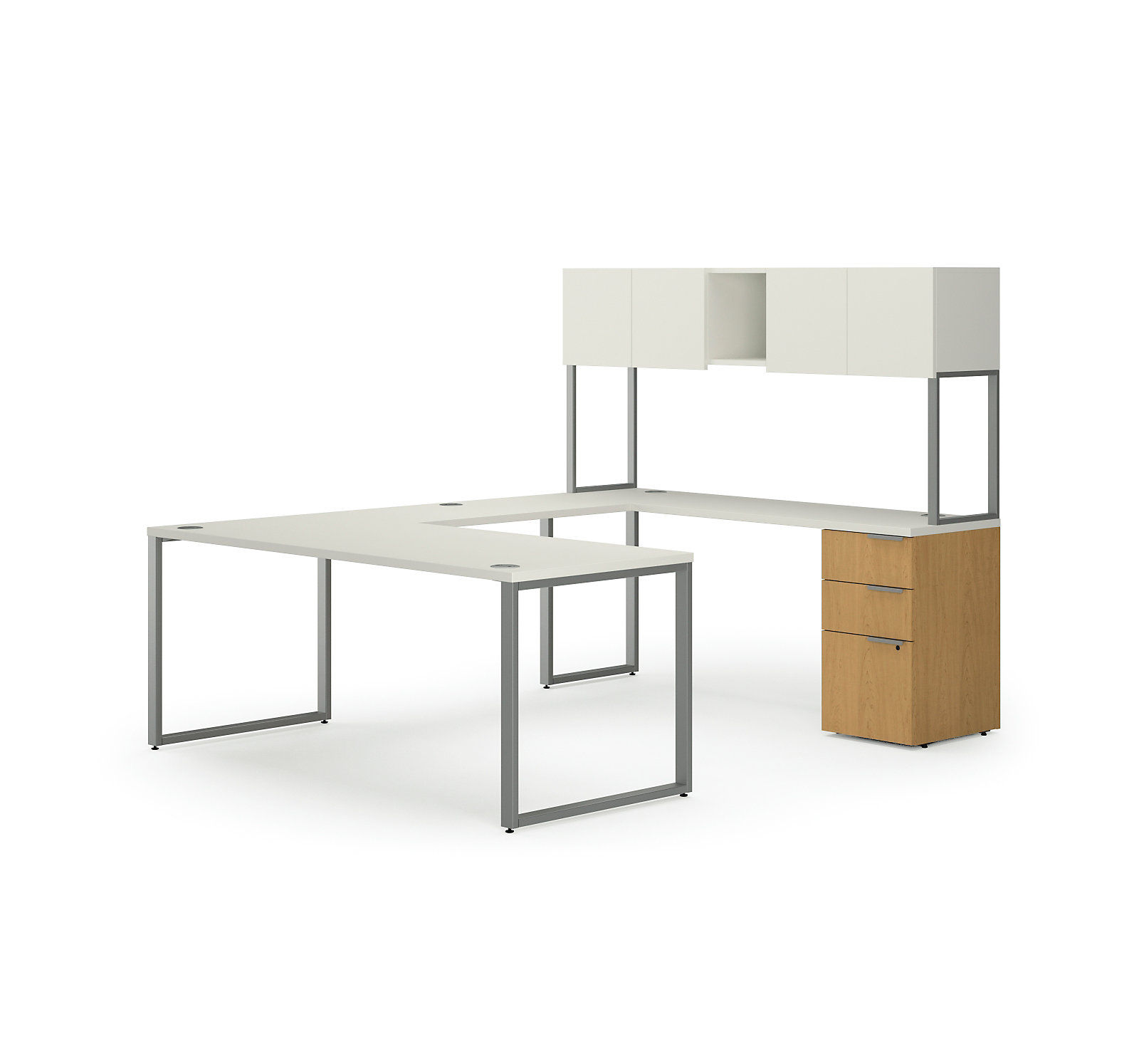 U Shaped Desk with Overhead Storage