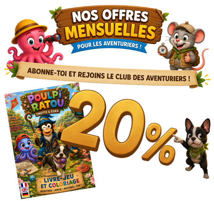 Notre Livre de Jeux & Coloriage Poulpi & Ratou est à -20 %.