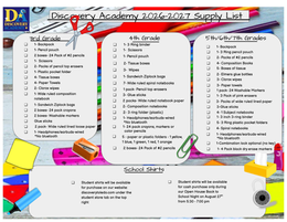 Back to School List Grades 3-7