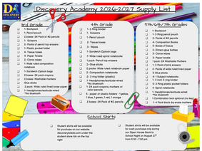 Back to School List Grades 3-7