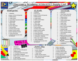 Back to School Supply List K-2/ AW