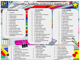 Back to School Supply List K-2/ AW