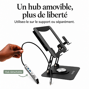 Support d'ordinateur avec porte-téléphone et hub HDMI