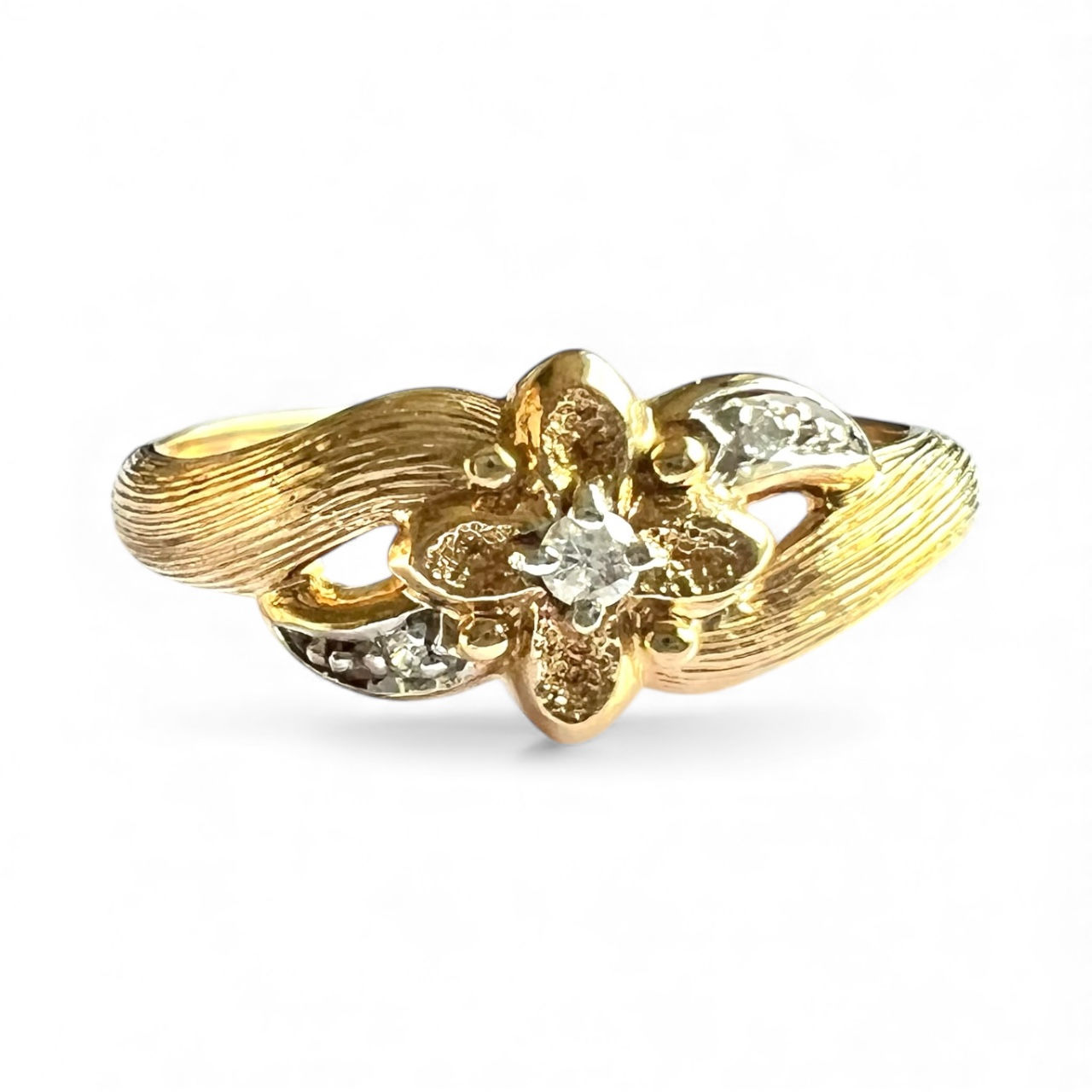 Vintage 9ct Gold Diamond Ring Flower Hallmarked 2.25g Size O 1/2