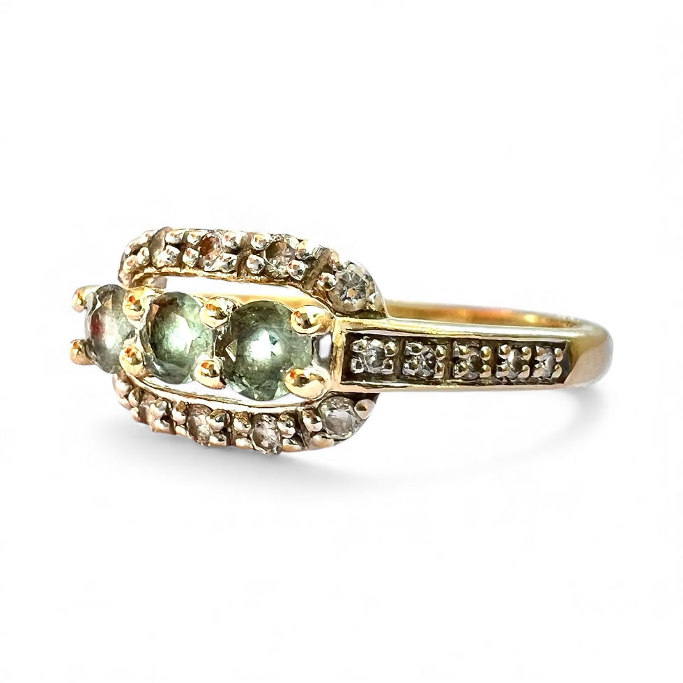 Vintage 9ct Gold Ring Green Topaz Diamond Hallmarked 2.37g Size N
