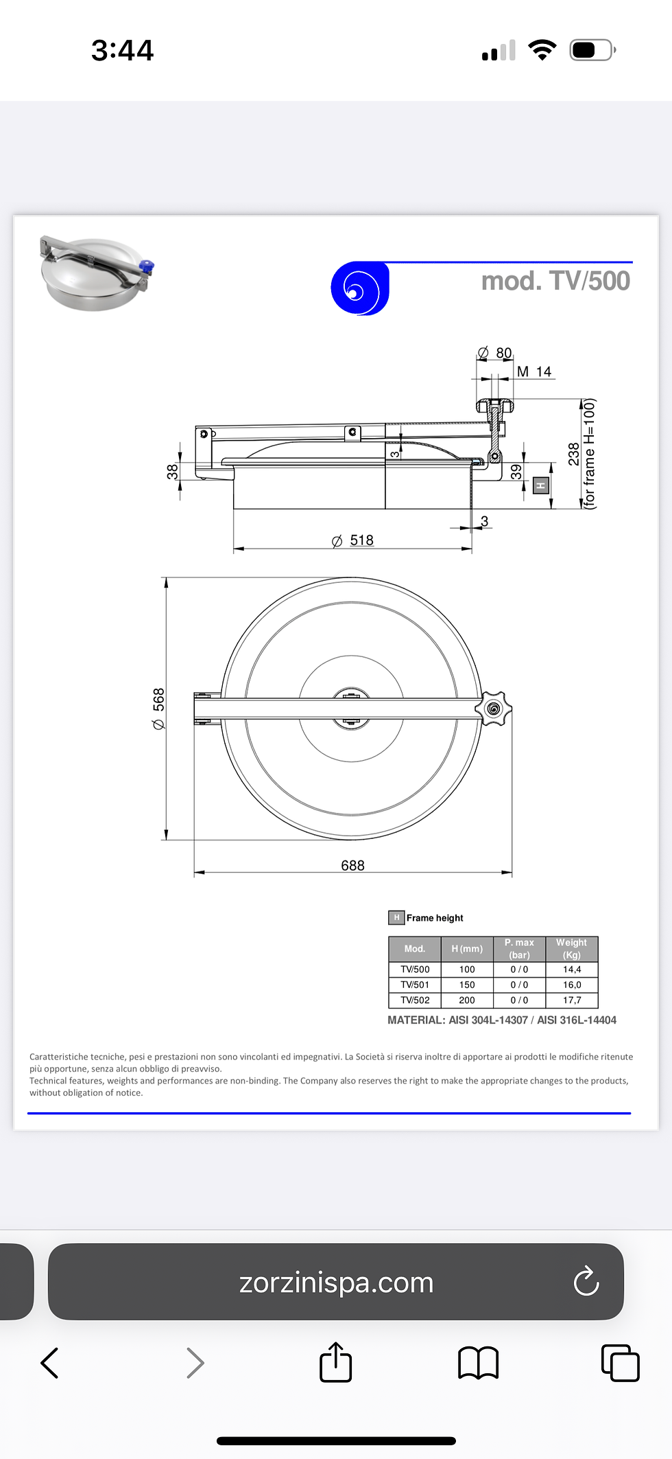 Thumbnail: Zorzini mod tv500 manway EPDM gasket
