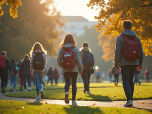 A vibrant university campus bustling with students