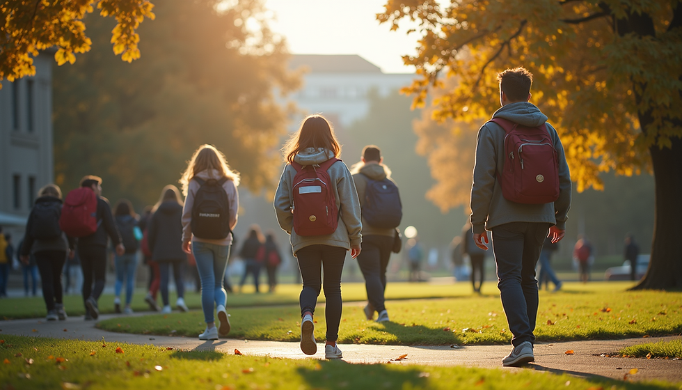 A vibrant university campus bustling with students