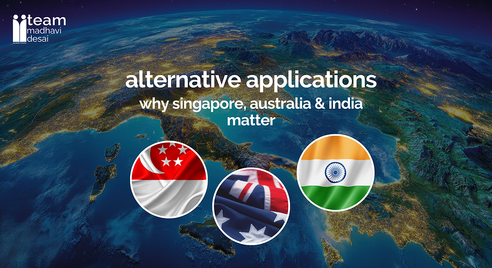 earth at night with Singapore, Australia and India flags; text: alternative applications, why singapore, australia & india matter