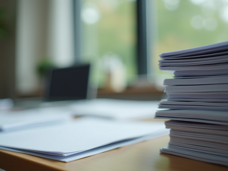 eye-level view of a college admissions office with application files neatly stacked