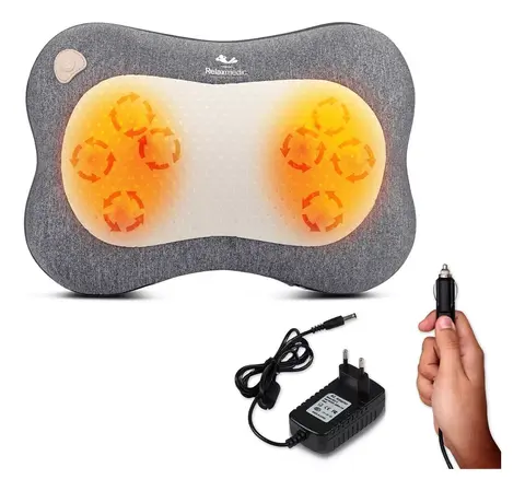 Almofada de Massagem Shiatsu Smart Pillow da Relaxmedic com função de aquecimento, design portátil e ideal para aliviar dores no pescoço, cabeça e músculos causadas por bruxismo e DTM.