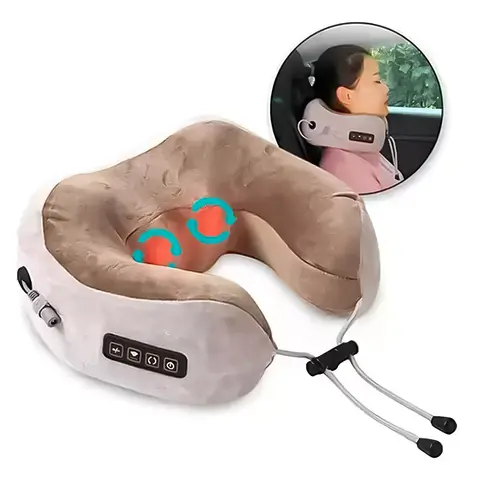 Massageador de pescoço com capa removível para alívio de dor e tensão muscular.