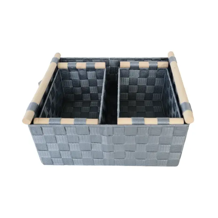 תמונה ממוזערת: סט 3 סלסלות בד ראטן מלבניות ירוק/קרם/אפור/שחור/לבן