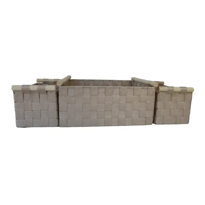 תמונה ממוזערת: סט 3 סלסלות בד ראטן מלבניות ירוק/קרם/אפור/שחור/לבן