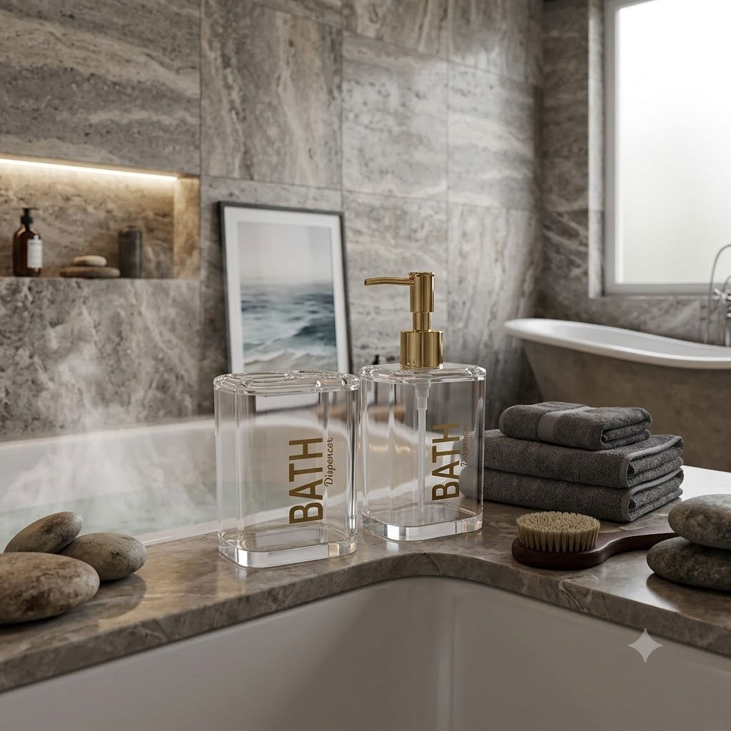 סט דיספנסר וכוס לאמבטיה – Golden Luxury Touch