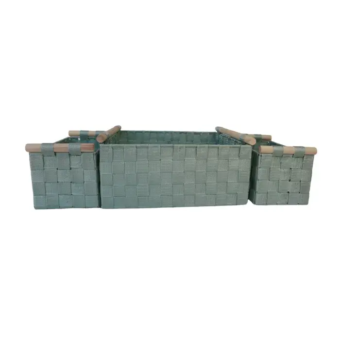 תמונה ממוזערת: סט 3 סלסלות בד ראטן מלבניות ירוק/קרם/אפור/שחור/לבן