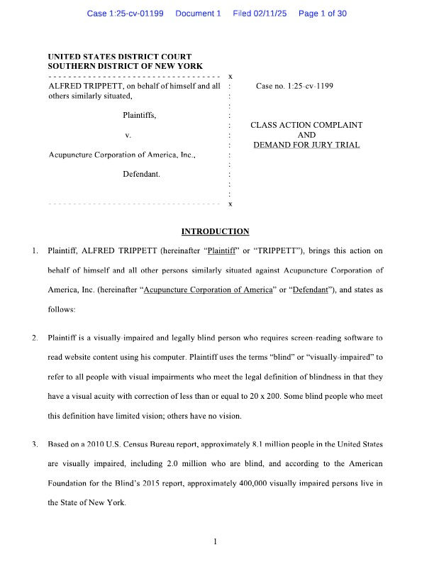 Image of the first page of an ADA lawsuit filed by Robert Glen Myers against Bell enterprises, LLC