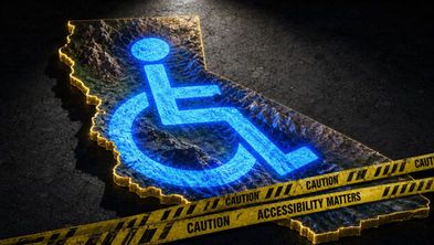 State of Califiornia with an accessibility symbol over it