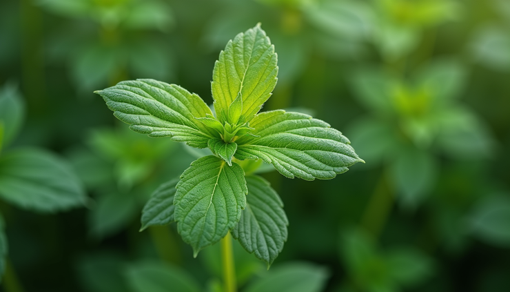 Close-up view of fresh mugwort leaves with detailed texture