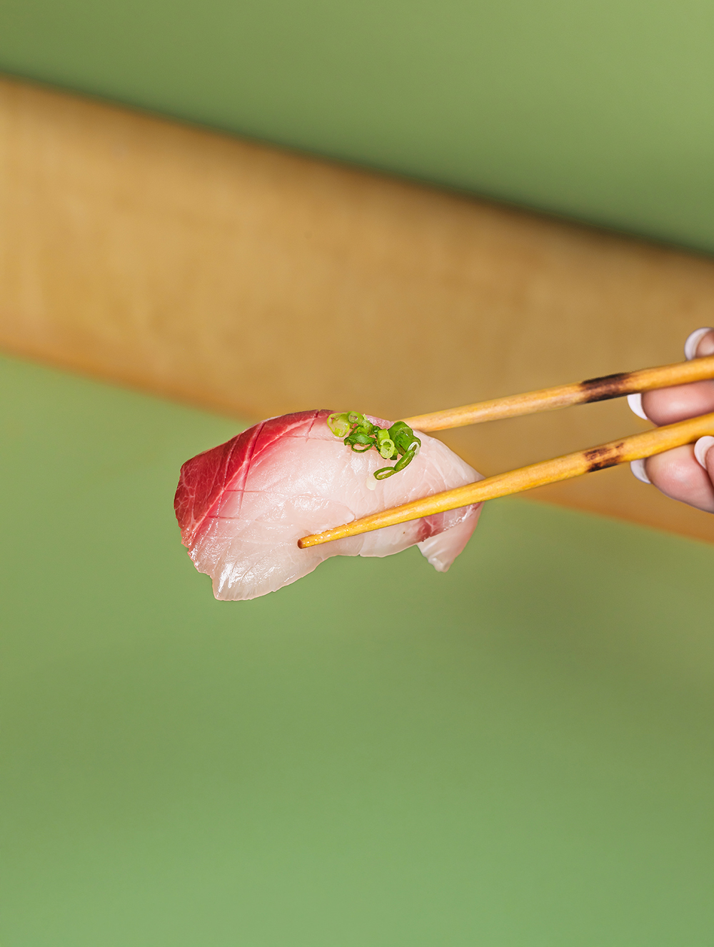“Hands holding bowl of food with herbs, overhead action.”