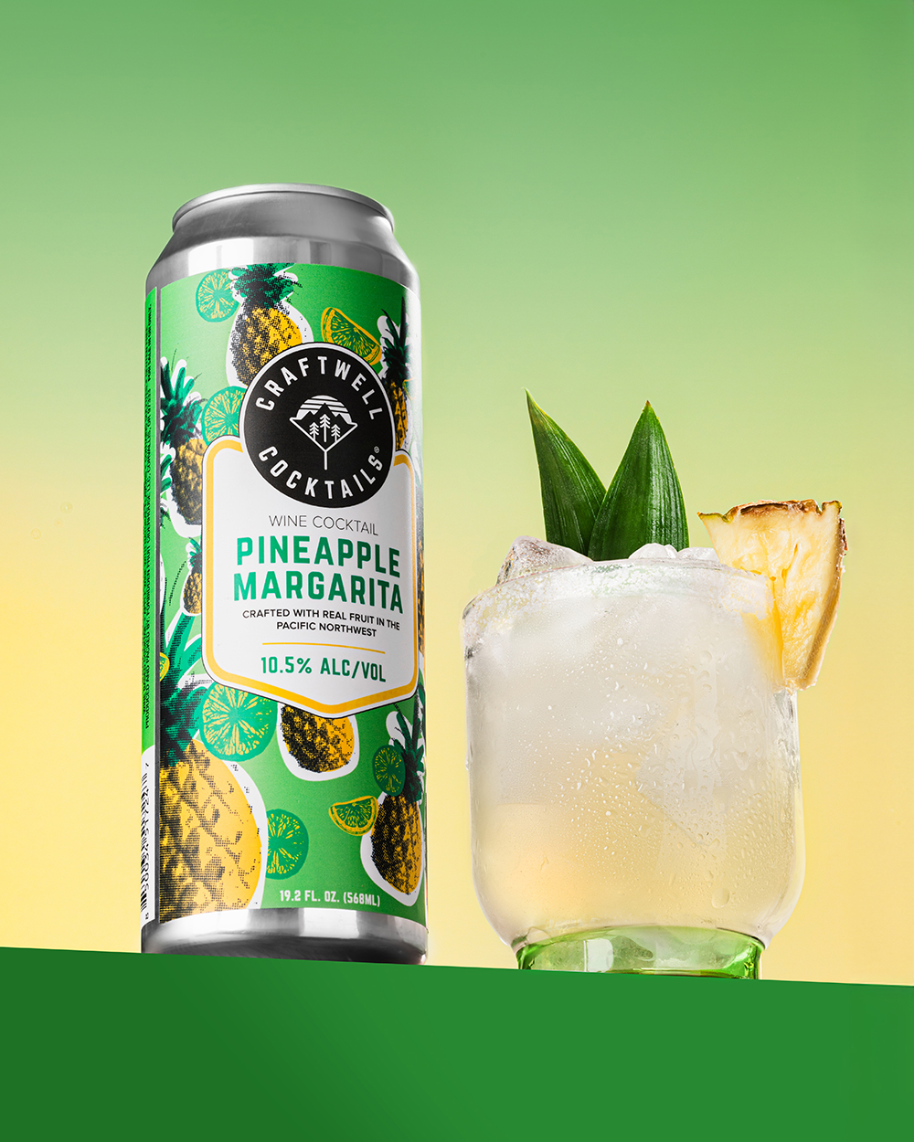 “Canned pineapple margarita beside a cocktail with pineapple garnish.”