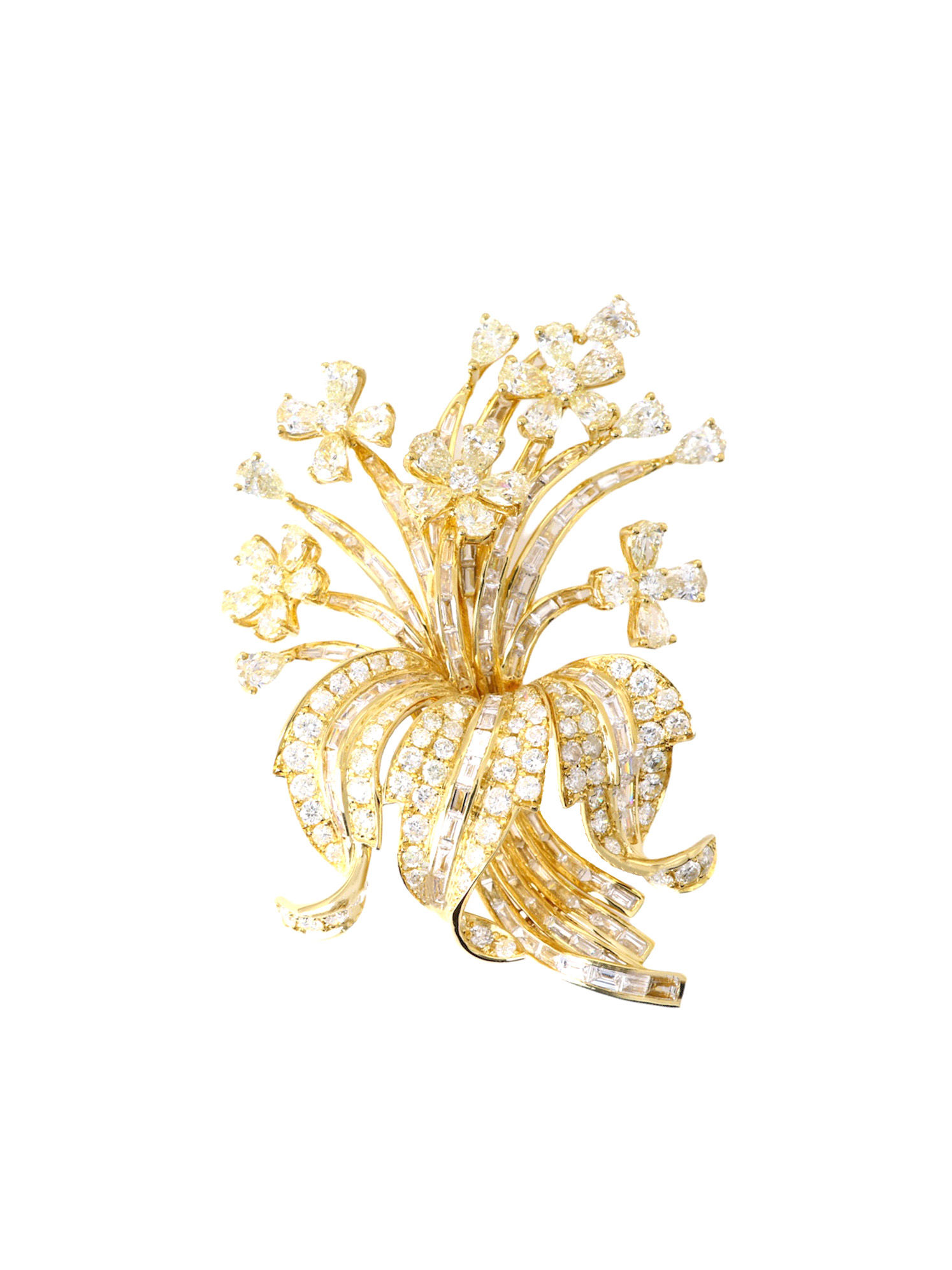 18K Yellow Gold Flower Diamond Brooch
