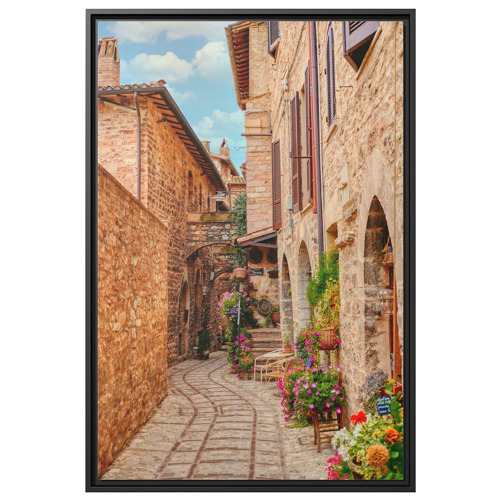 Charming Street Spello Italy Framed Canvas Wall Art