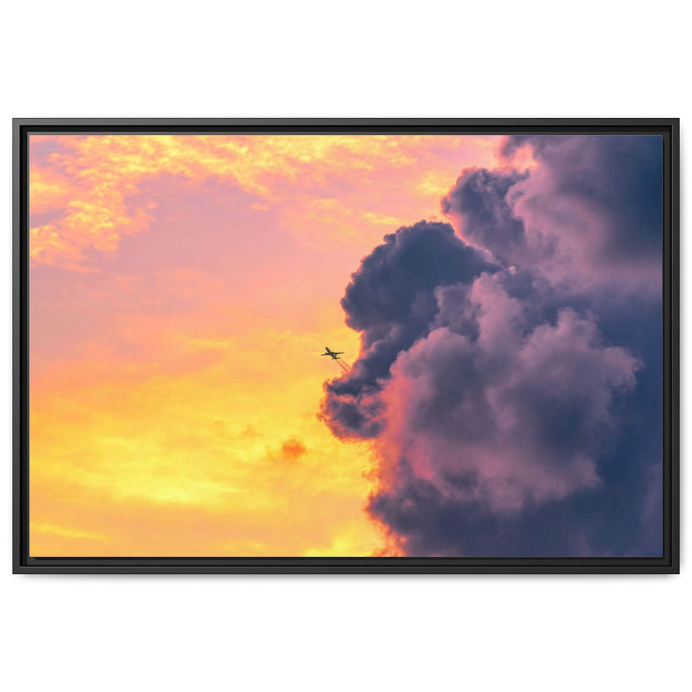 Thumbnail: Plane In The Sky At Sunset Framed Canvas Wall Art