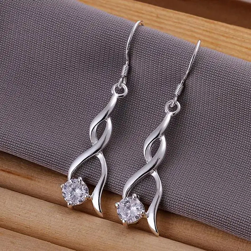 Thumbnail: High quality 925 Sterling Silver Earrings fashion Jewelry elegant Woman crystal 