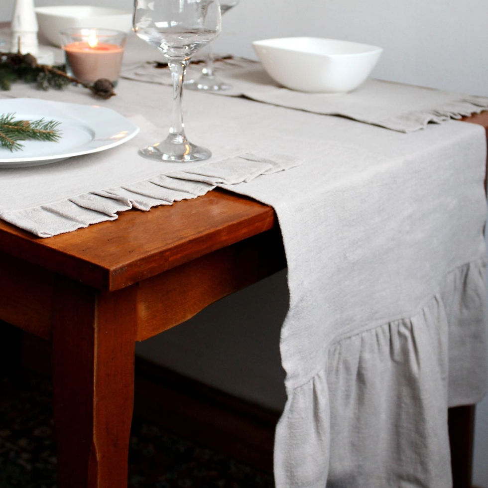 Traversă de masă din in prespălat bej nisipiu