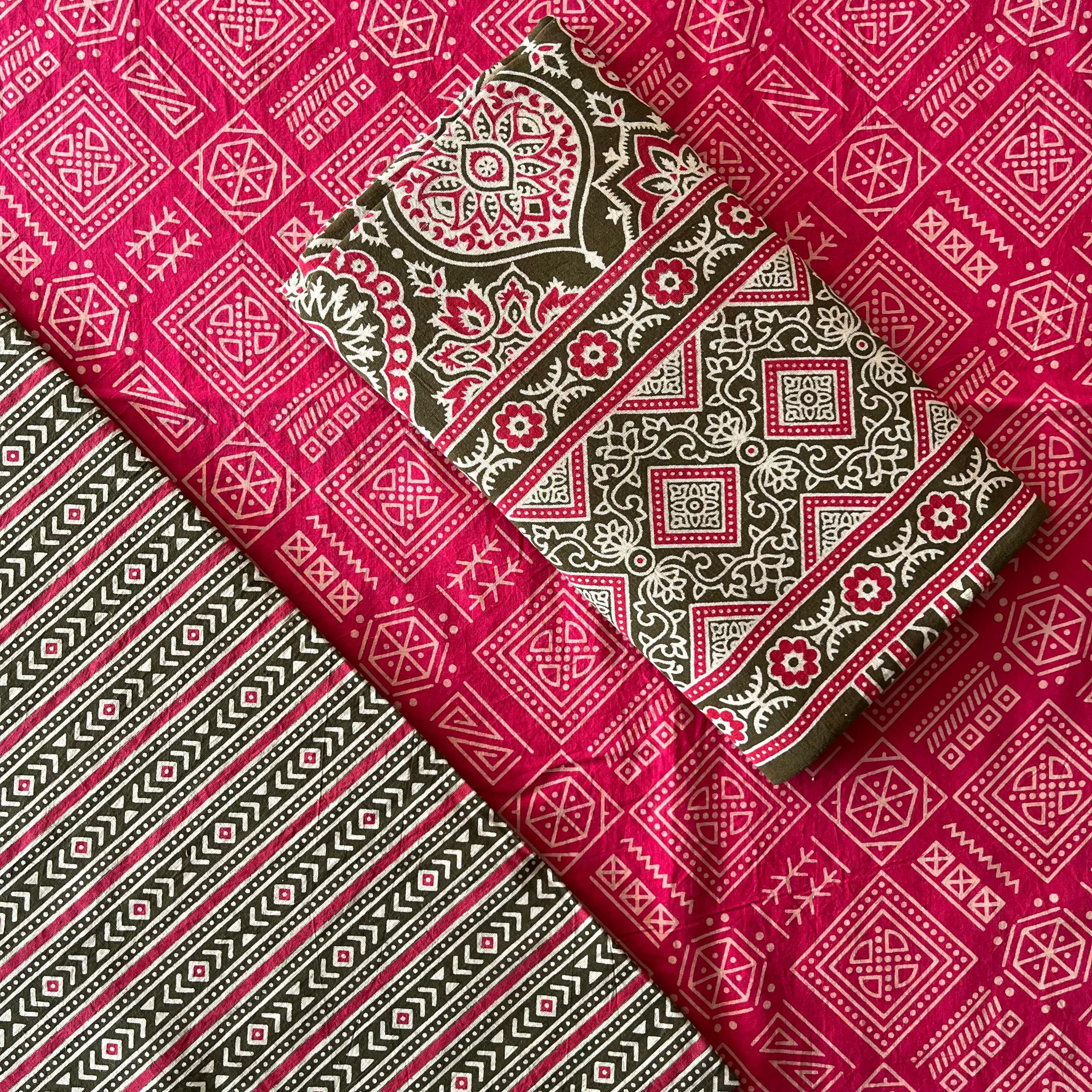 Cotton Block Print Ajrakh Dress Material