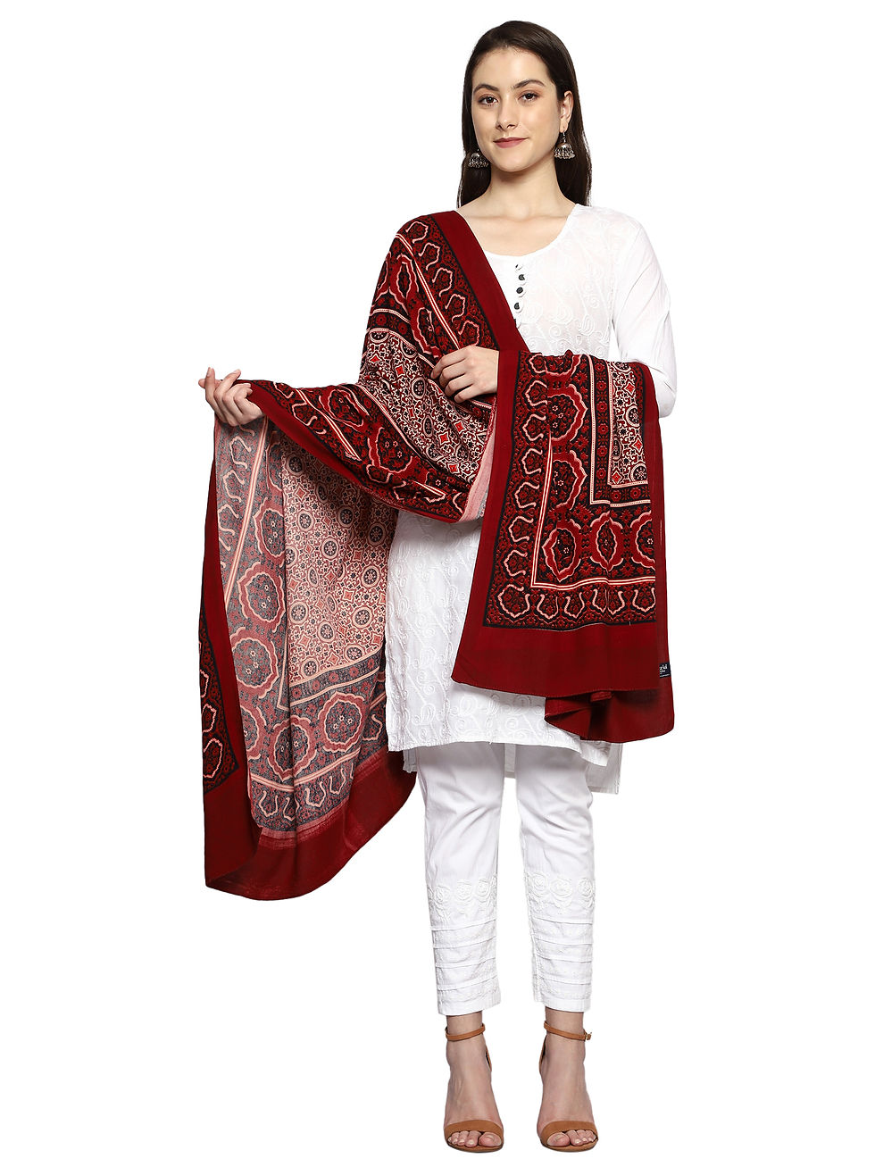 Thumbnail: Ajrakh Print Premium Rayon Dupatta (Maroon)