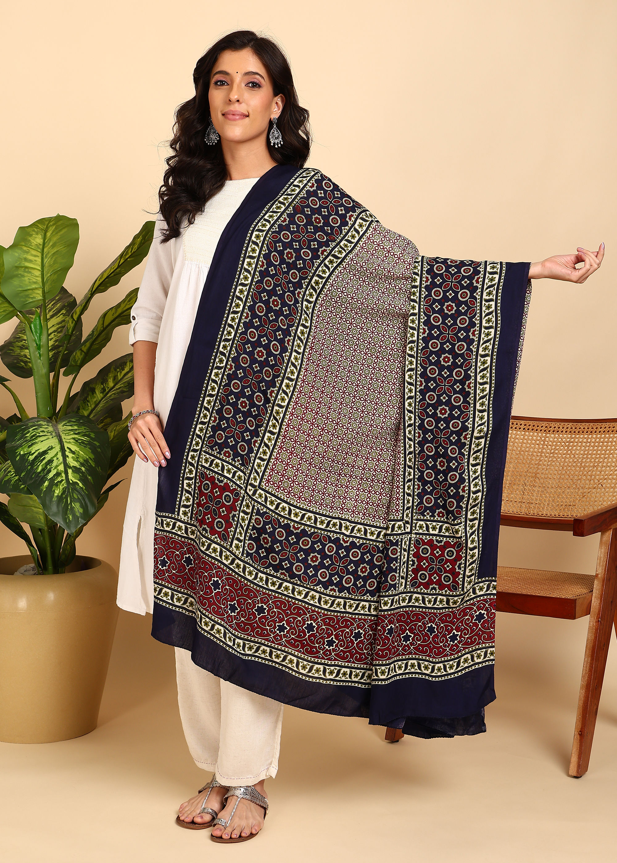 Ajrakh Print Rayon Dupatta (Blue)