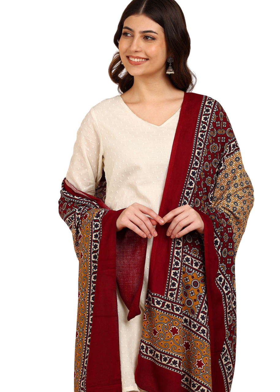 Thumbnail: Ajrakh Print Rayon Dupatta (Maroon)