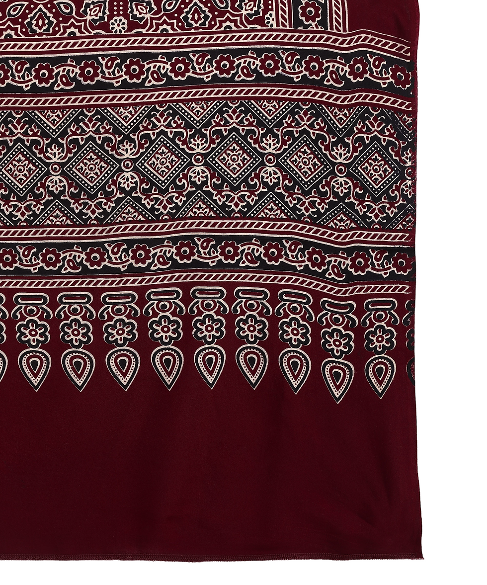 Thumbnail: Ajrakh Print Premium Rayon Dupatta (Maroon)