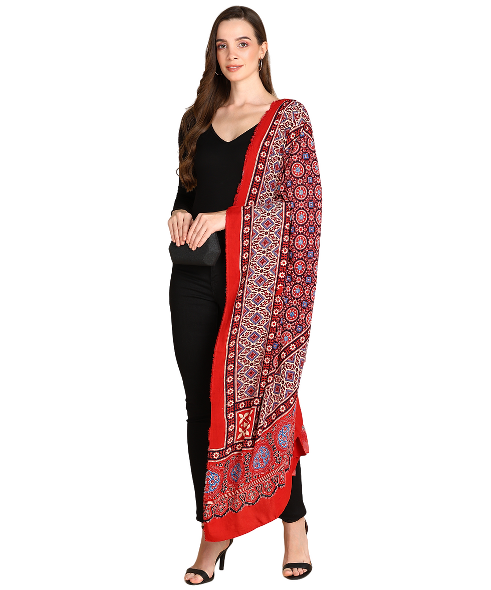Thumbnail: Ajrakh Print Premium Rayon Dupatta (Red)