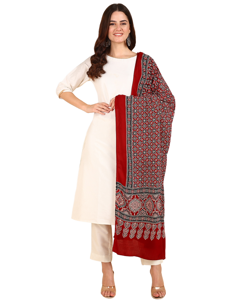 Thumbnail: Ajrakh Print Premium Rayon Dupatta (Red)