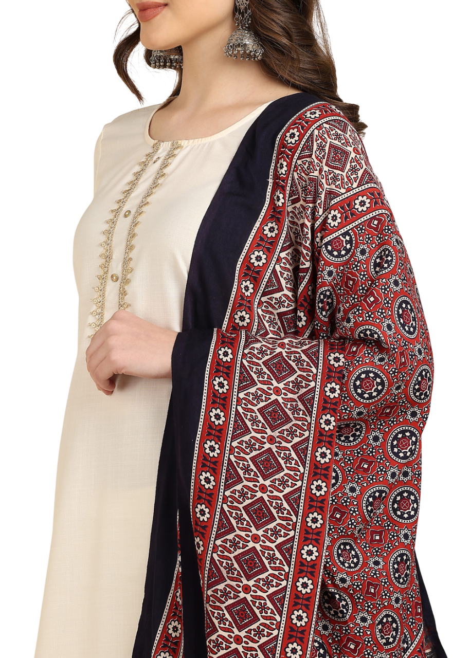 Thumbnail: Ajrakh Print Rayon Dupatta (Blue)