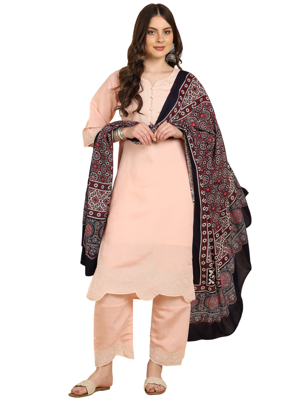 Thumbnail: Ajrakh Print Rayon Dupatta (Blue)