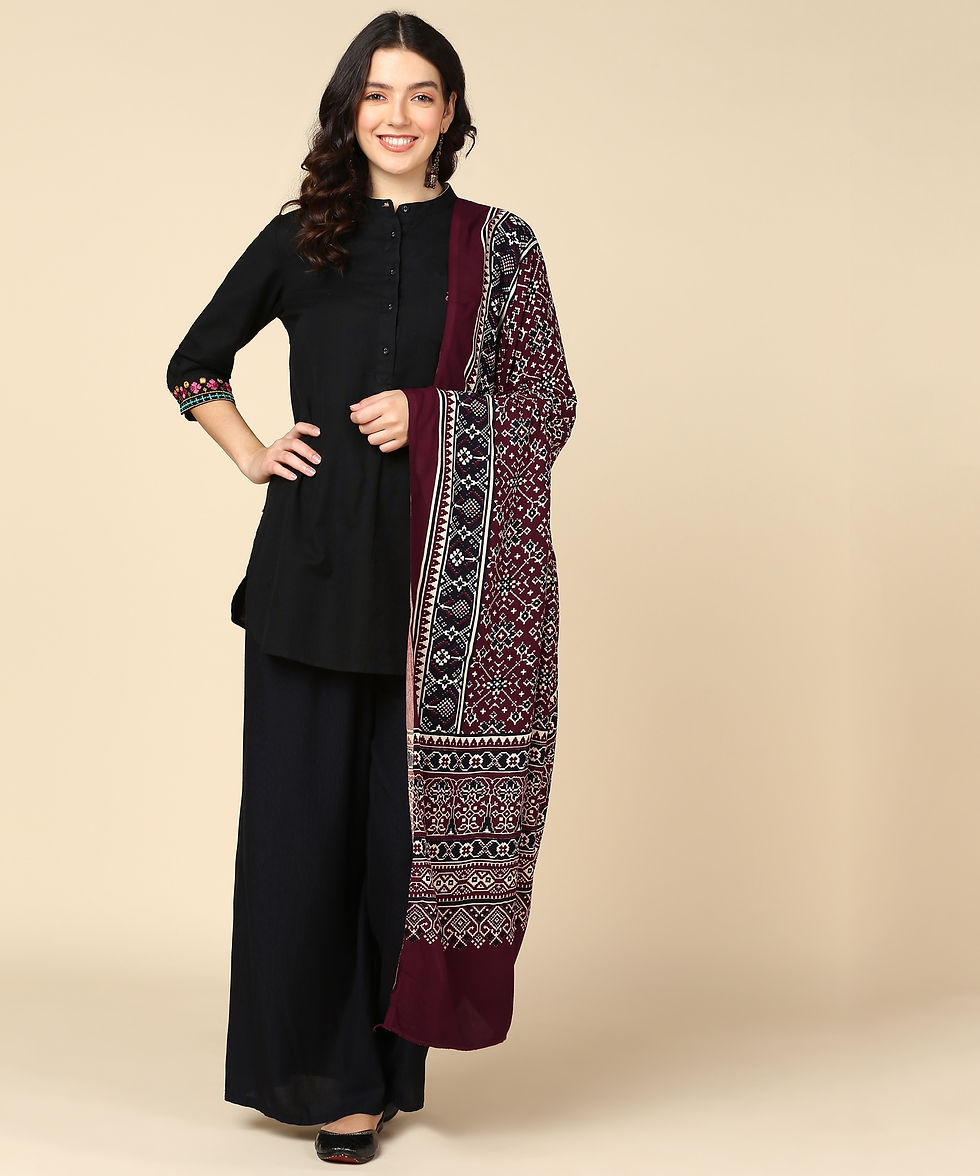 Thumbnail: Ajrakh Print Premium Rayon Dupatta (Maroon)