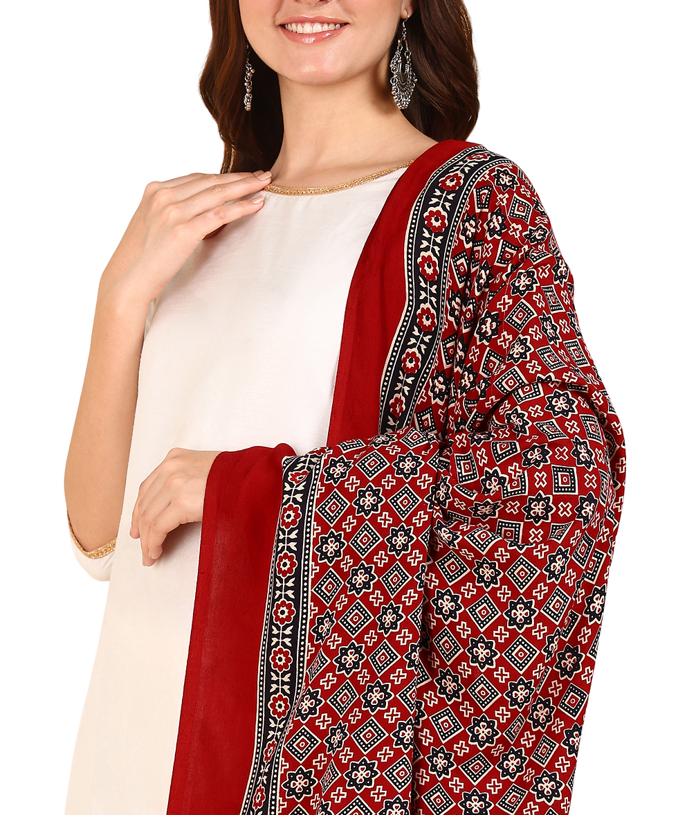 Thumbnail: Ajrakh Print Premium Rayon Dupatta (Red)